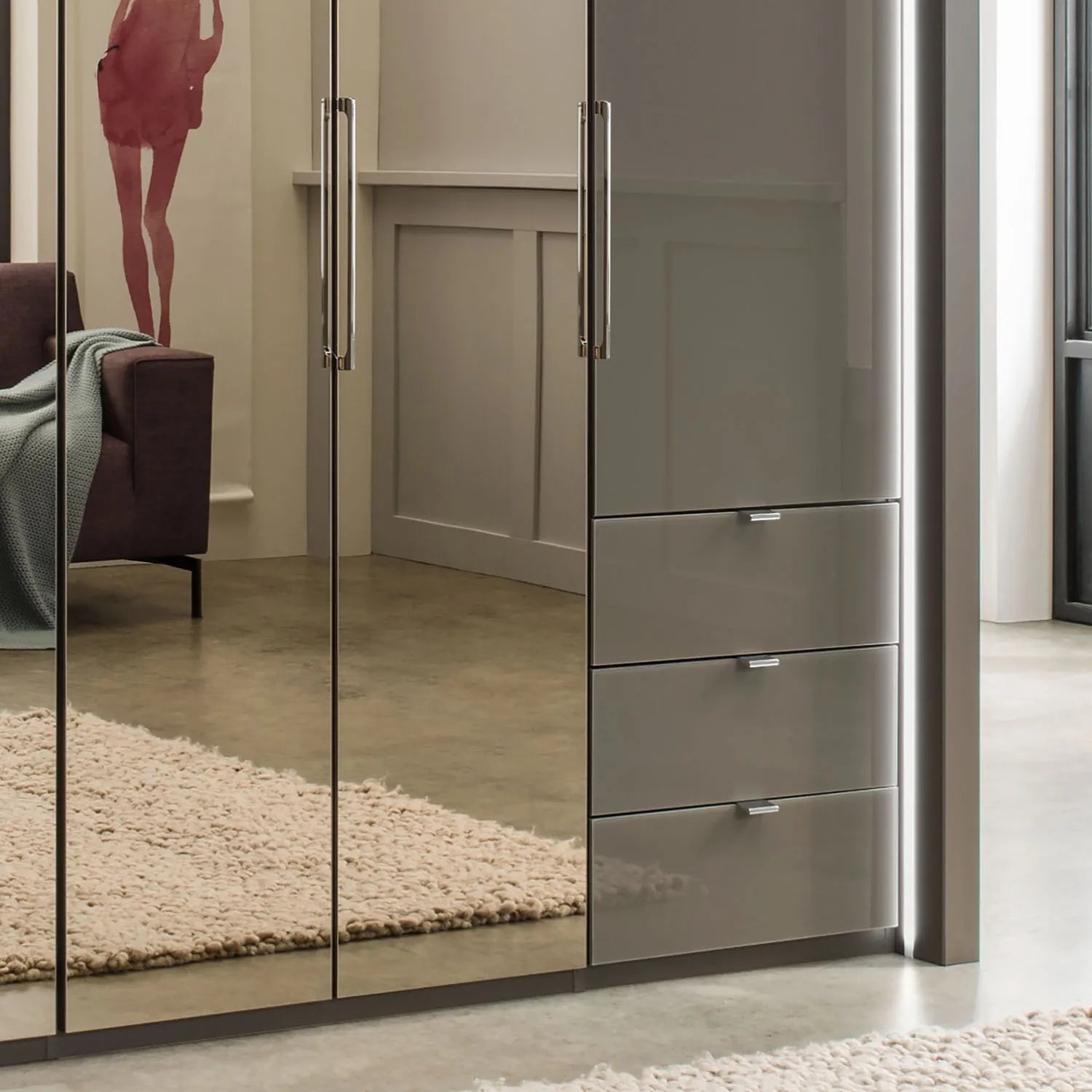 Wiemann Kansas Large 6 Door Havana Glass Wardrobe with Mirror & LED Light