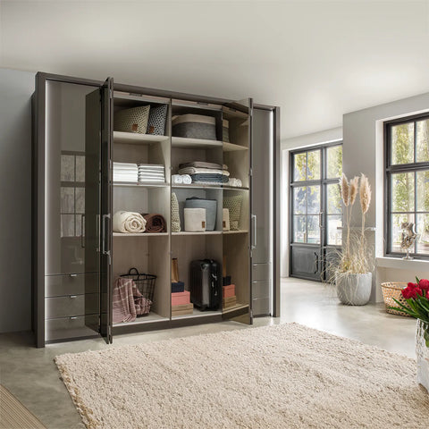 Wiemann Kansas Large 6 Door Havana Glass Wardrobe with Mirror & LED Light