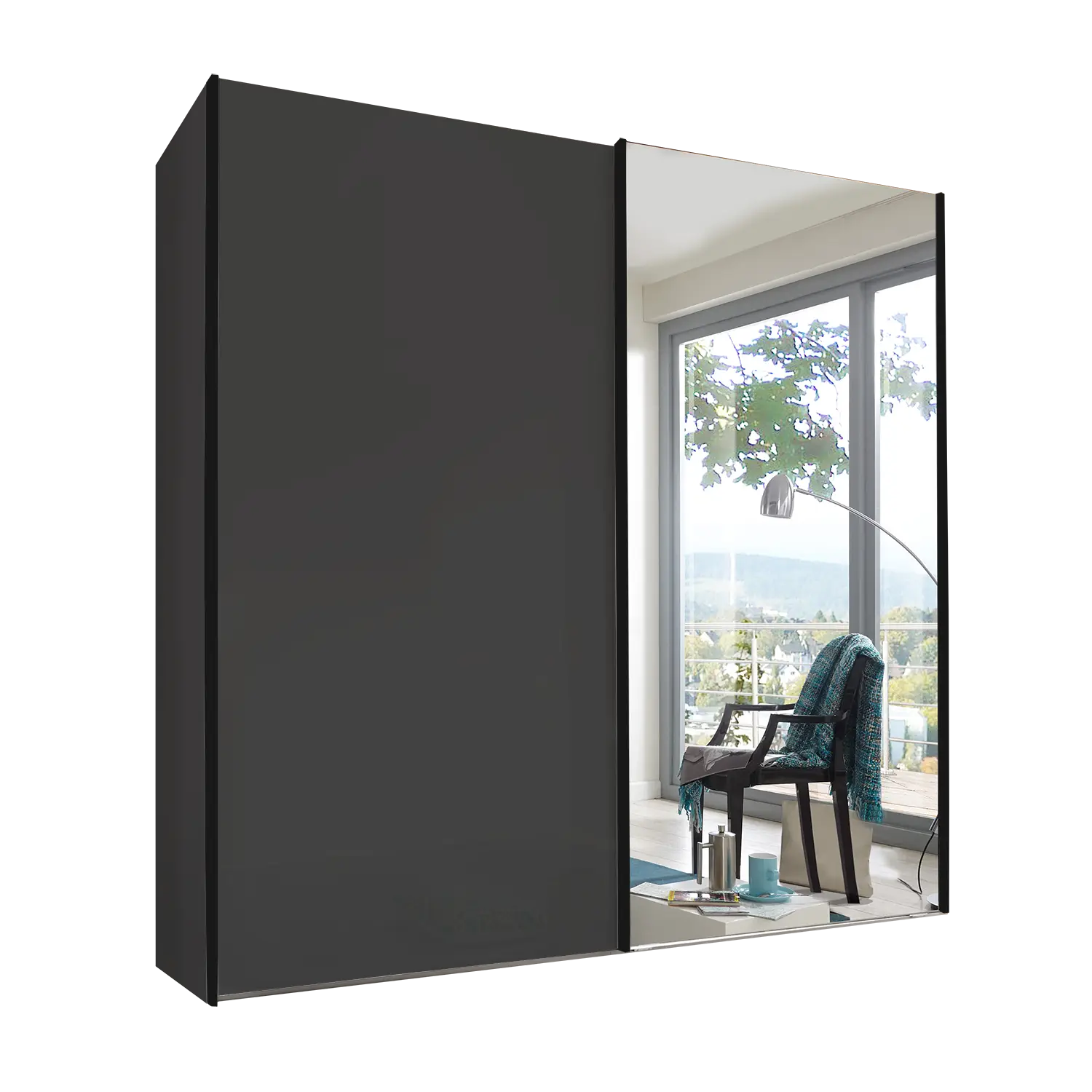 Wiemann Houston 150cm Graphite Glass & Mirror Front 2 Door Sliding Wardrobe