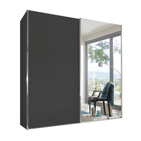 Wiemann Houston 200cm Graphite Glass & Mirror Front 2 Door Sliding Wardrobe -001