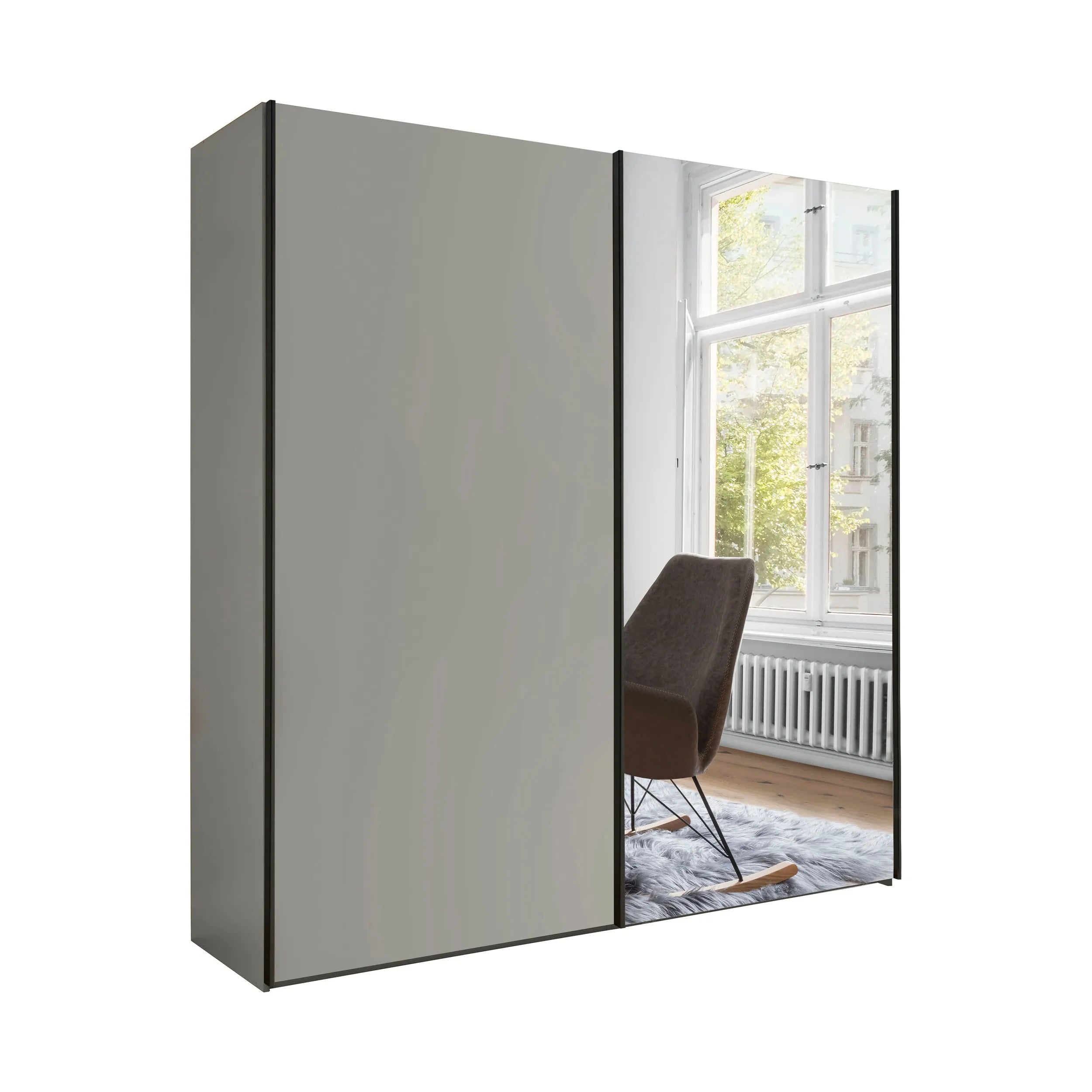 Monaco 3000 Pebble Grey & Mirror 2 Door Sliding Wardrobe