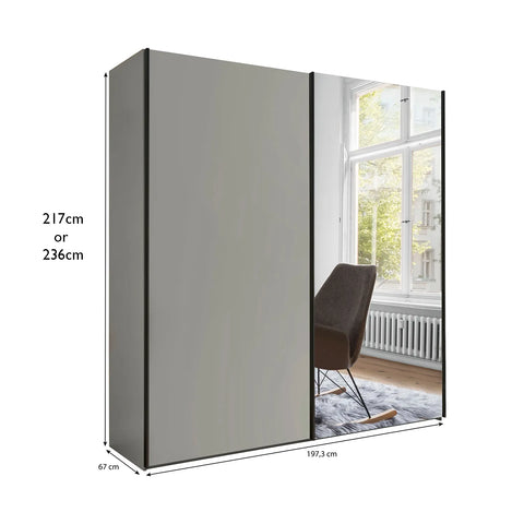 Monaco 3000 Pebble Grey & Mirror 2 Door Sliding Wardrobe