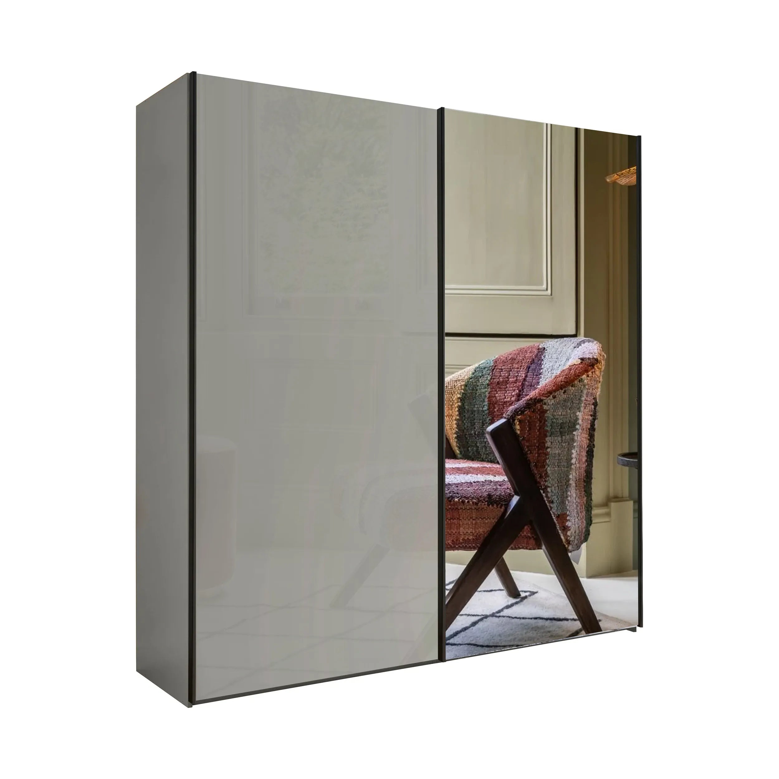 Monaco 3000 Pebble Grey & Mirror 2 Door Sliding Wardrobe