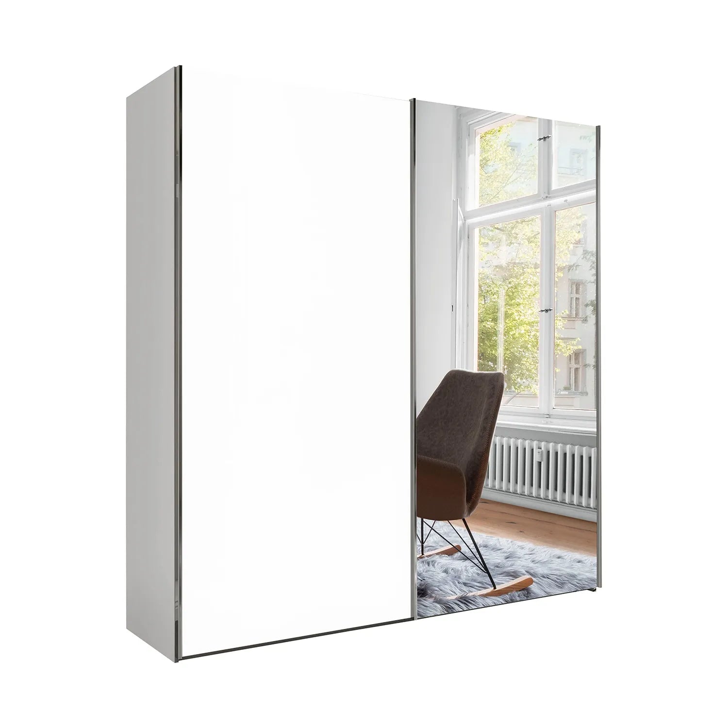 Monaco 3000 White 2 Door Sliding Wardrobe with Mirror