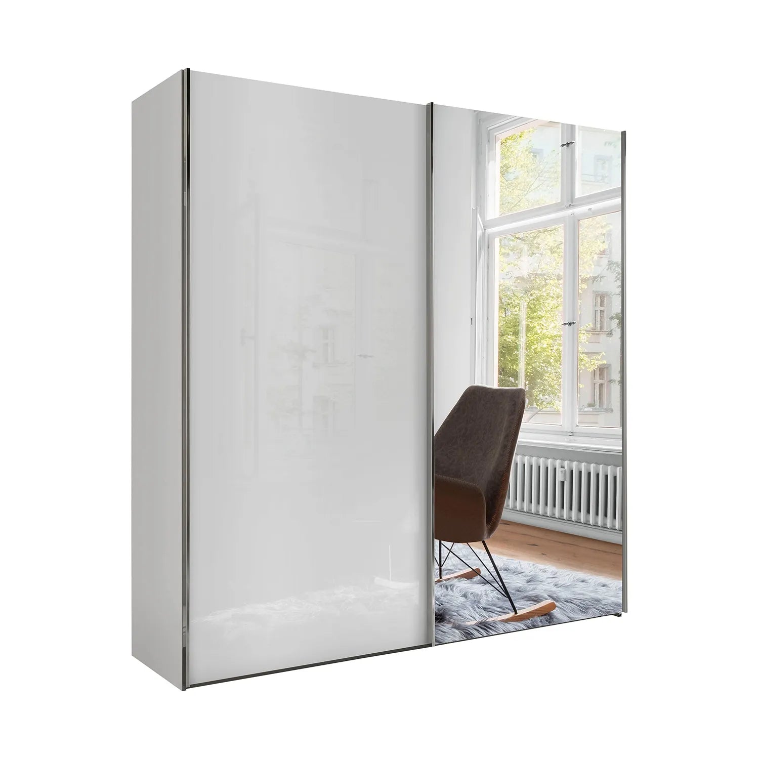 Monaco 3000 White 2 Door Sliding Wardrobe with Mirror