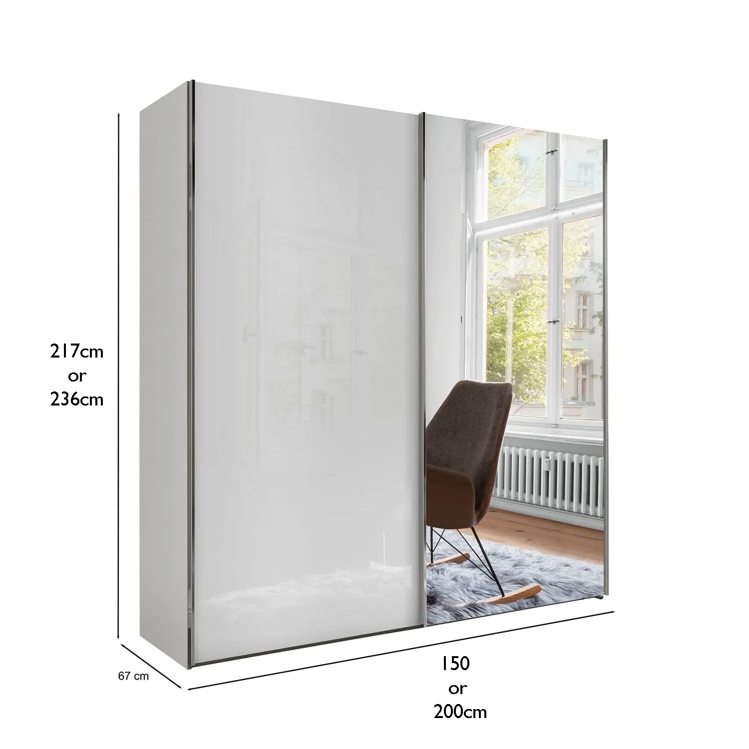 Monaco 3000 White 2 Door Sliding Wardrobe with Mirror