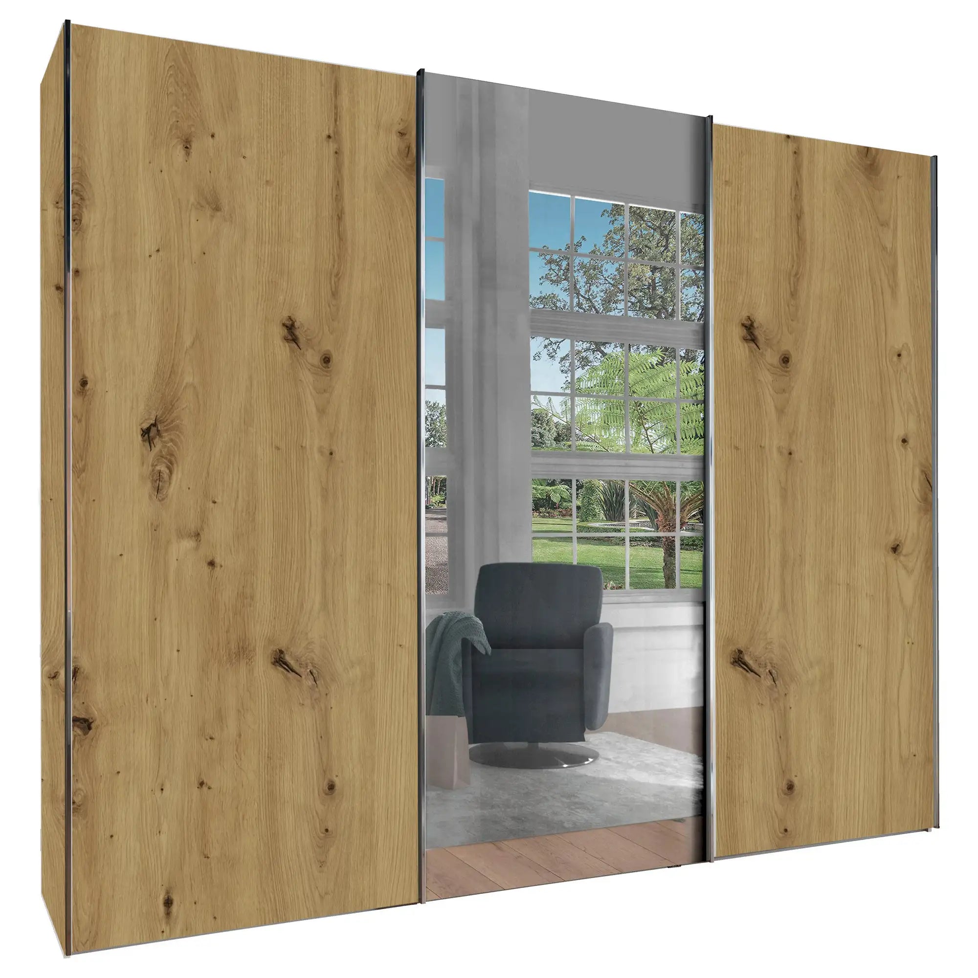 Monaco 3000 Bianco Oak Large Sliding Door Wardrobe with Mirror