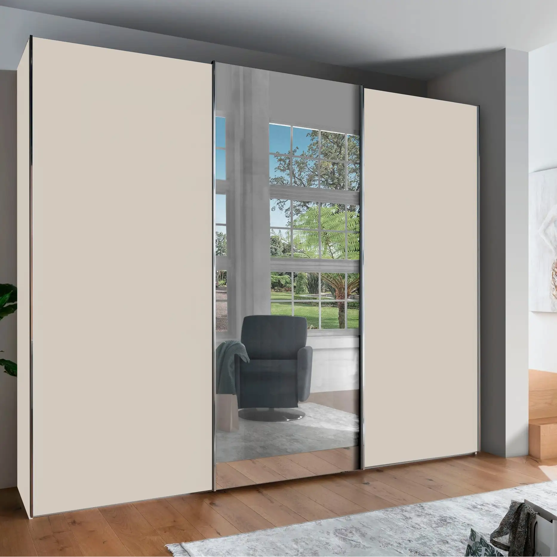 Monroe Champagne 3 Door Sliding Wardrobe with Mirror