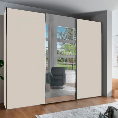 Monroe Champagne 3 Door Sliding Wardrobe with Mirror, Available in 4 width sizes 225, 250, 280, 300 and 2 Height sizes 217 and 236-Main Closed Door Image