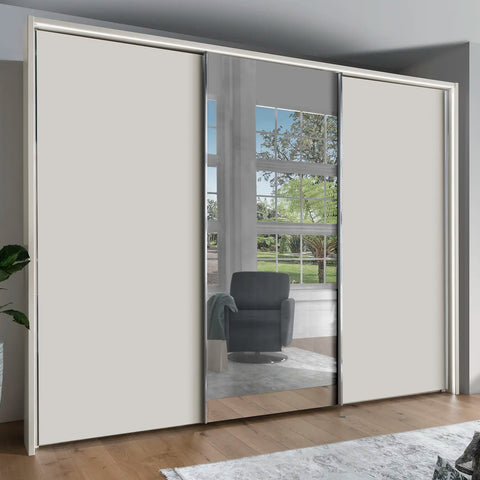 Monroe Champagne 3 Door Sliding Wardrobe with Mirror, Available in 4 width sizes 225, 250, 280, 300 and 2 Height sizes 217 and 236-Lifestyle Image