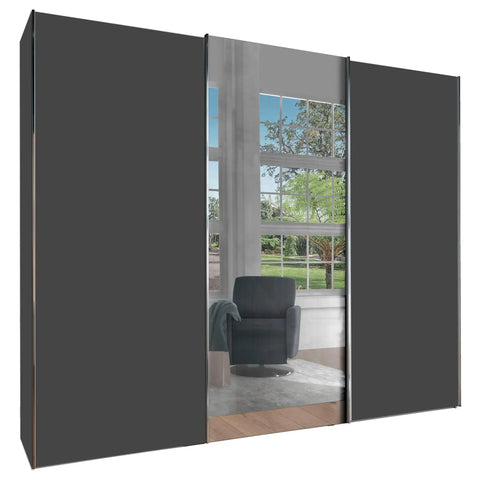 Wiemann Monroe Graphite Mirrored 3 Door Sliding Wardrobe, Available in 4 width sizes 225, 250, 280, 300 and 2 Height sizes 217 and 236-Main Image