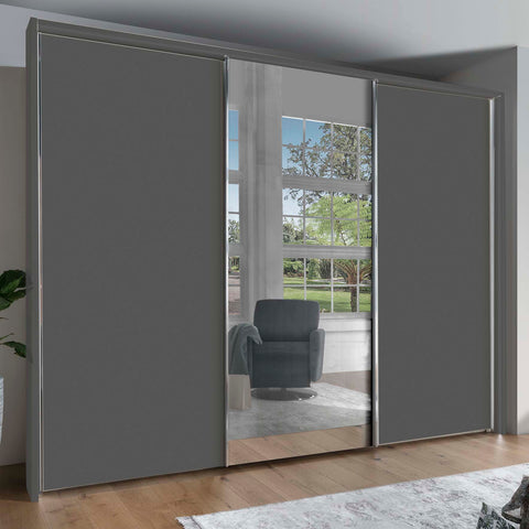 Wiemann Monroe Graphite Mirrored 3 Door Sliding Wardrobe, Available in 4 width sizes 225, 250, 280, 300 and 2 Height sizes 217 and 236-Lifestyle Front Image 