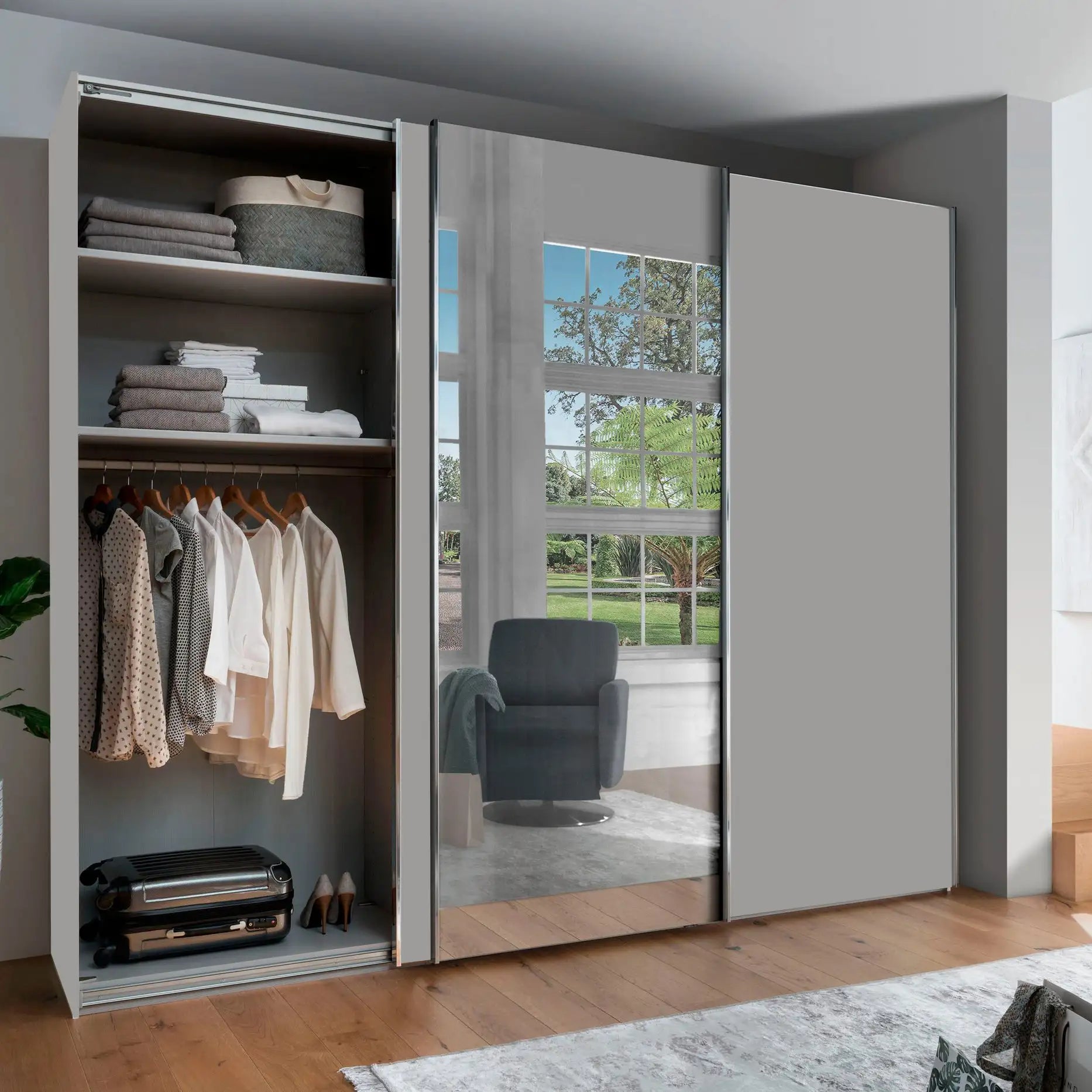 Wiemann Monroe Mirrored Sliding Door Wardrobe in Pebble Grey