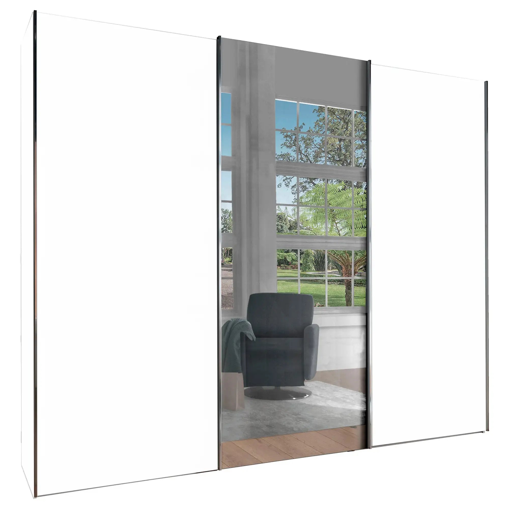 Monroe Matte White Sliding 3 Door Wardrobe with Mirror