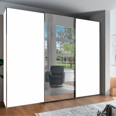 Monroe White Sliding Door Wardrobe with Mirror, Available in 4 width sizes 225, 250, 280, 300 and 2 Height sizes 217 and 236-Lifestyle Close Door Image