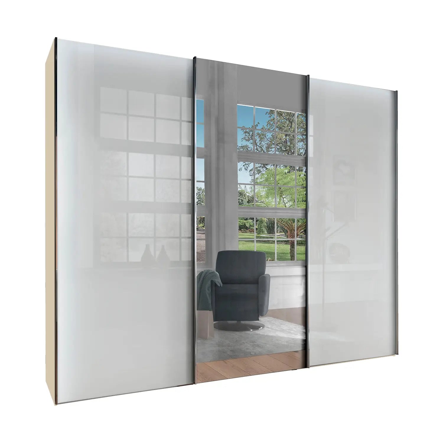 Wiemann Monroe White Glass Sliding Door Wardrobe with Mirror