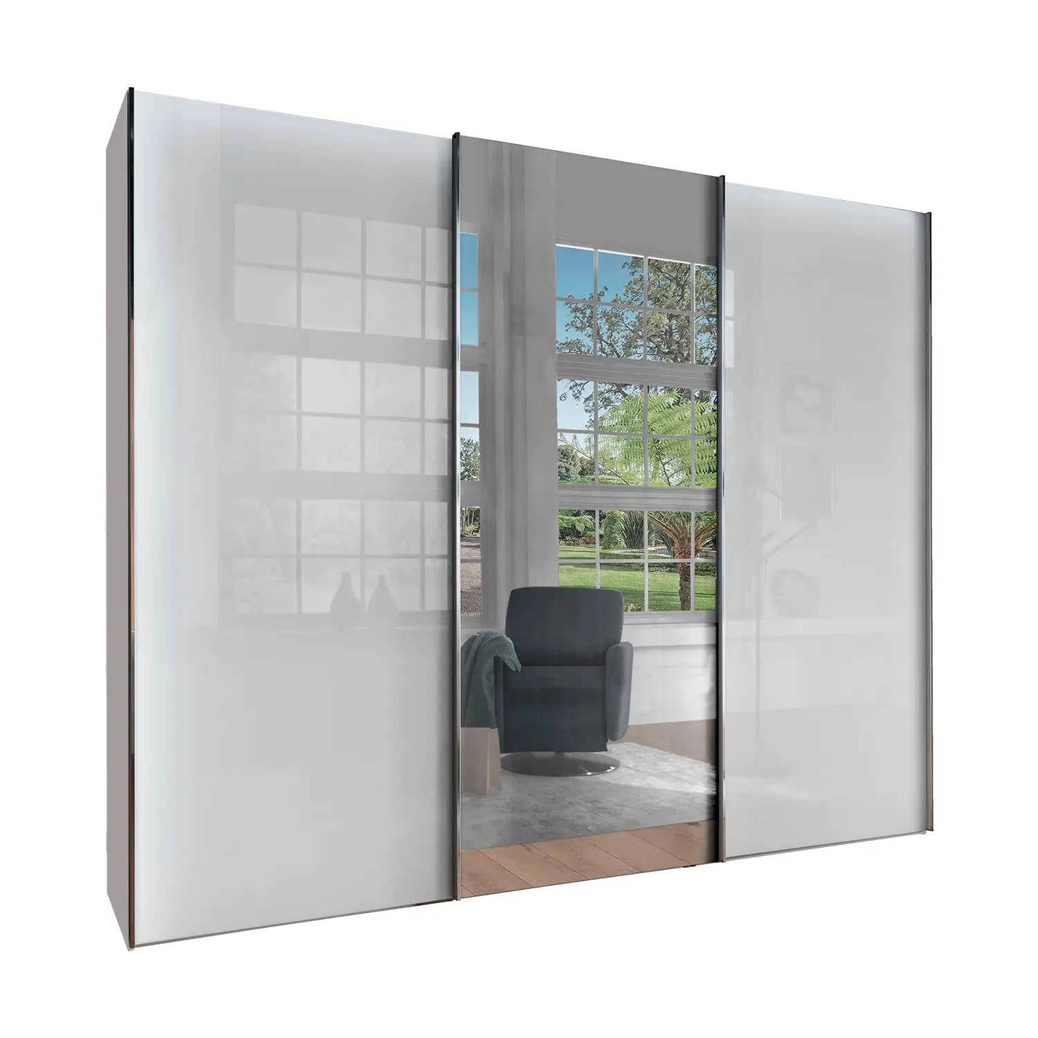 Wiemann Monroe White Glass Sliding Door Wardrobe with Mirror