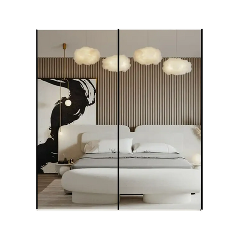 Wiemann Oxford 150cm Full Mirror Sliding Wardrobe, also available in 200cm - Front View of Wardrobe with Slate Handles 