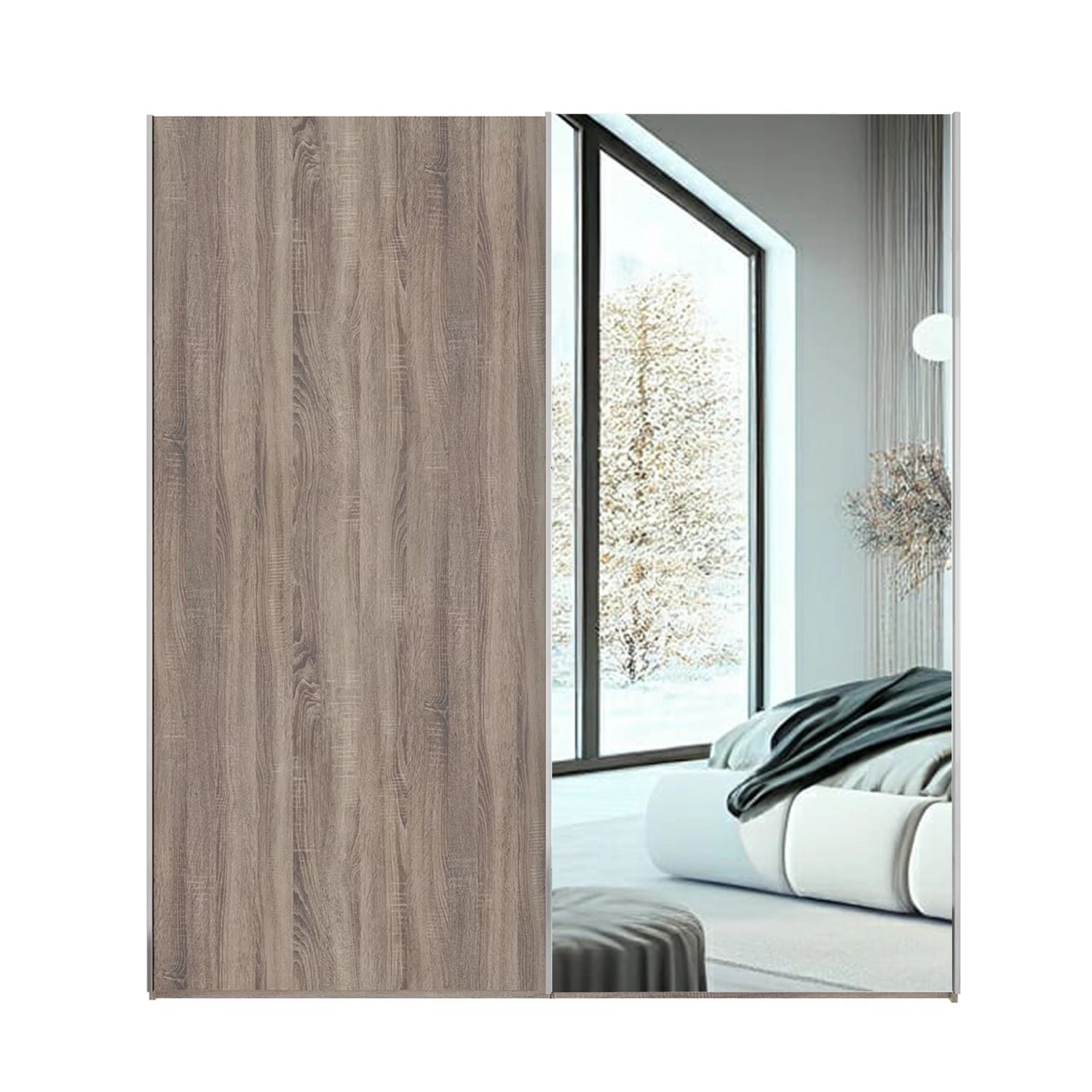 Wiemann Oxford 2 Door Sliding 200 cm Wardrobe with Mirror. Size Width 200cm, Height 217cm and Depth 68cm, Colour Dark Rustic Oak Wardrobe with Mirror - 009