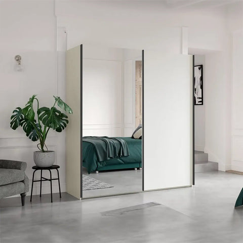 Wiemann Oxford 2 Door Sliding 150cm Wardrobe with Mirror. Size Width 150cm, Height 217cm and Depth 68cm, Colour White Wardrobe with Mirror  - 002