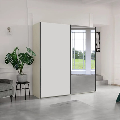 Wiemann Oxford 2 Door Sliding 150cm Wardrobe with Mirror. Size Width 150cm, Height 217cm and Depth 68cm, Colour White Wardrobe with Mirror  - 006