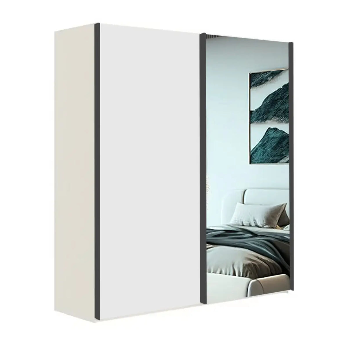 Wiemann Oxford 2 Door Sliding 200 cm Wardrobe with Mirror. Size Width 200cm, Height 217cm and Depth 68cm, Colour White Wardrobe with Mirror - 001