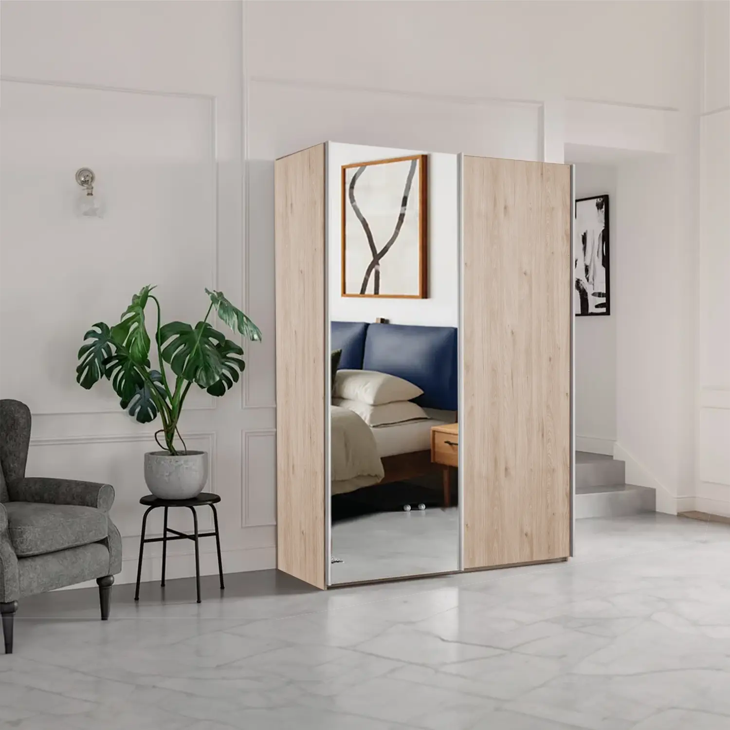 Wiemann Oxford 2 Door Sliding 150cm Holm Oak Wardrobe with Mirror