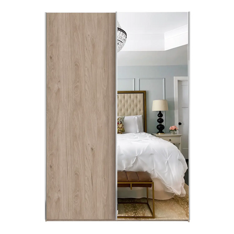 Wiemann Oxford 2 Door Sliding 200cm Holm Oak Wardrobe with Mirror, also available in 150cm - Wardrobe Close up Image