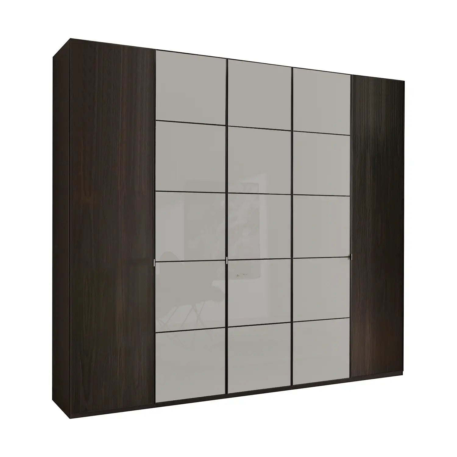 Zenith 250cm Mocca Oak with Pebble Grey Glass 5 Door Hinged Wardrobe