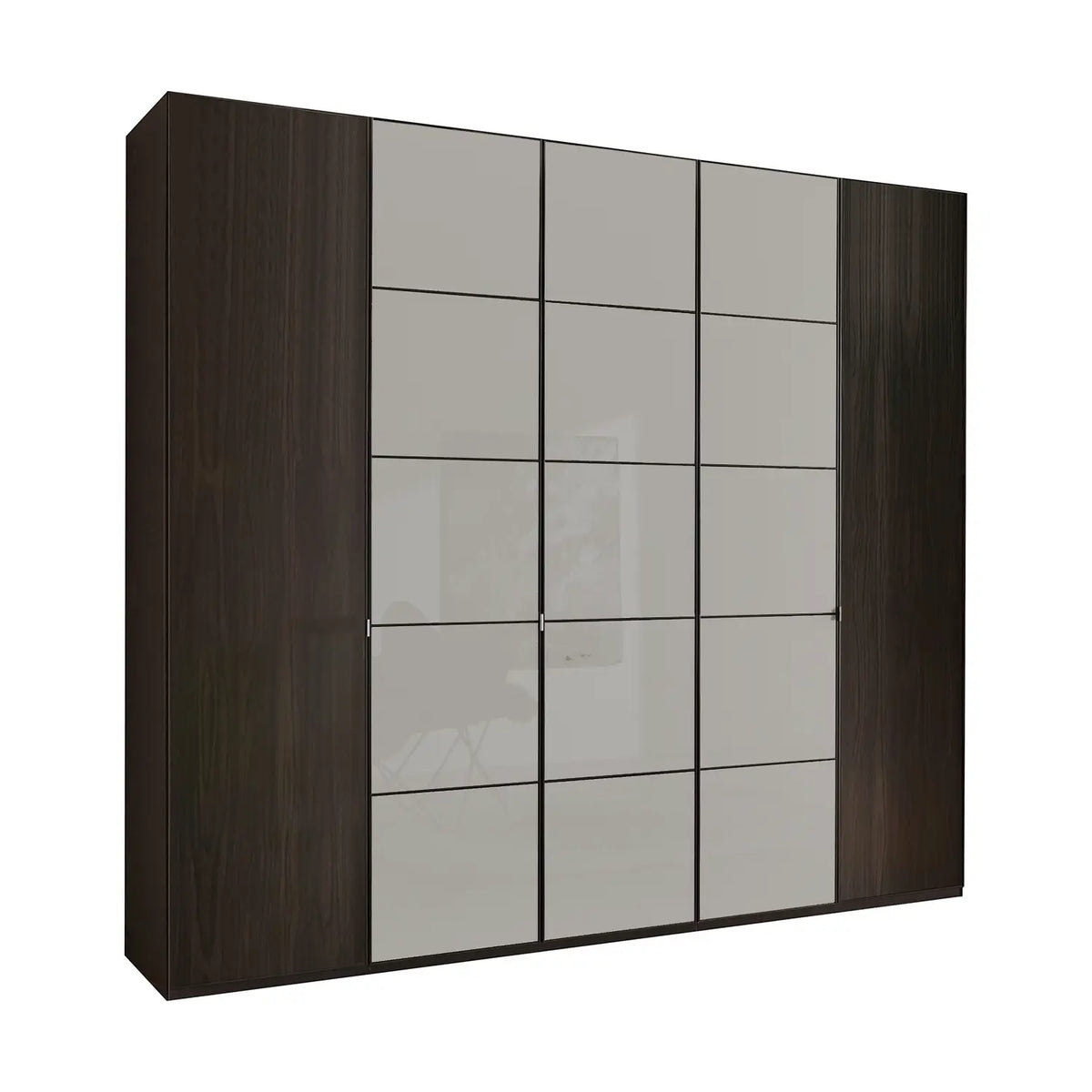 Zenith 250cm Mocca Oak with Pebble Grey Glass 5 Door Hinged Wardrobe . Available in heights 216cm and 236cm. Also available in various colours and sizes - Main Image