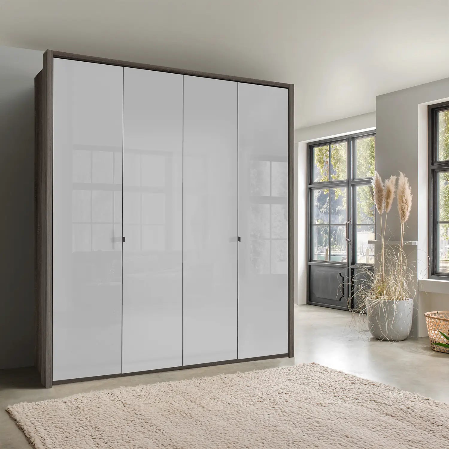 Torino 4 Door Hinged Oak and White Glass Wardrobe