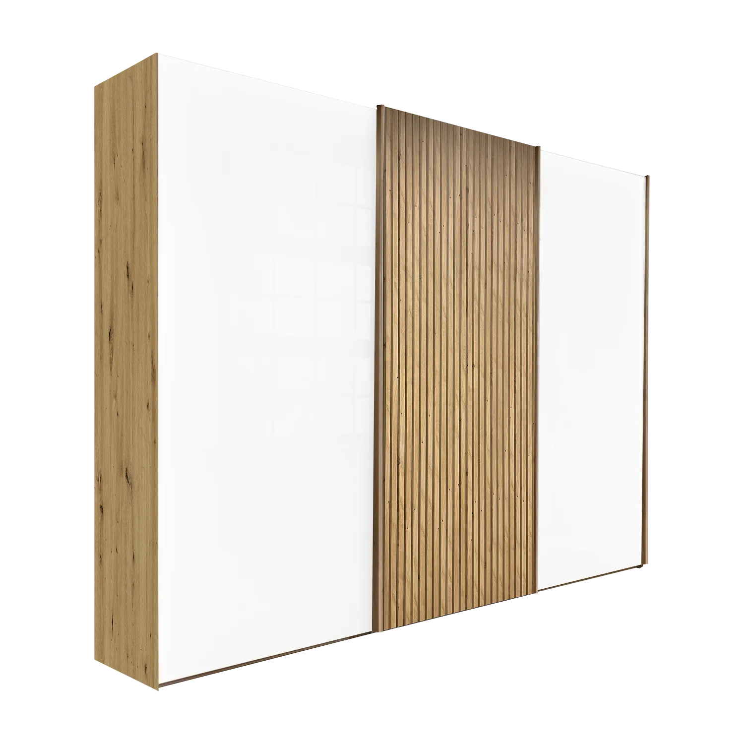 Tulsa 3 Door White Sliding Door Wardrobe with Oak Decking