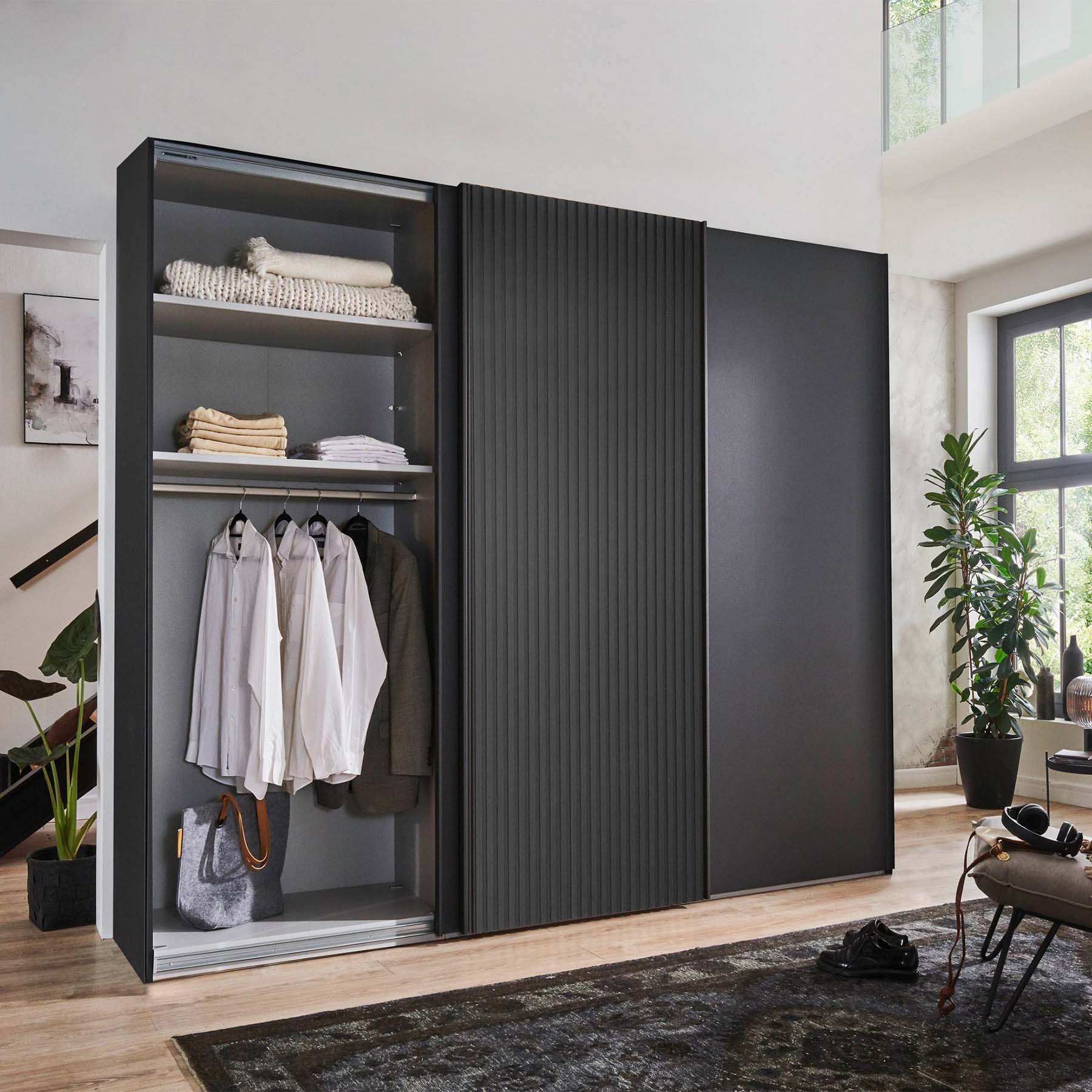 Tulsa 3 Door Graphite Sliding Door Wardrobe with Decking