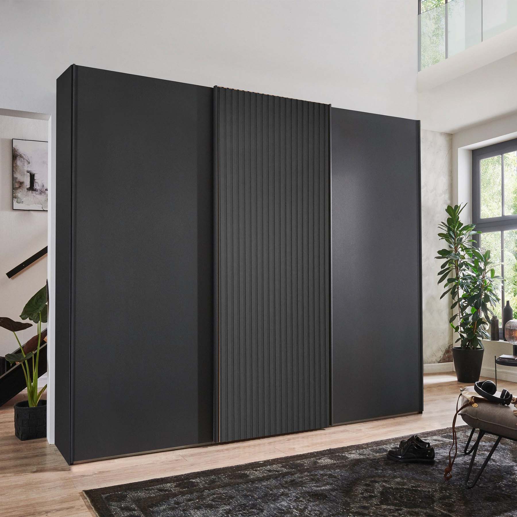 Tulsa Large 3 Door Graphite Sliding Door Wardrobe with Decking