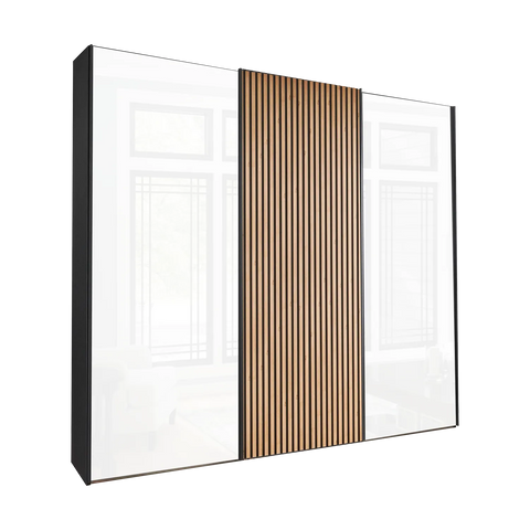 Tulsa 3 Door White Glass Sliding Door Wardrobe with Decking