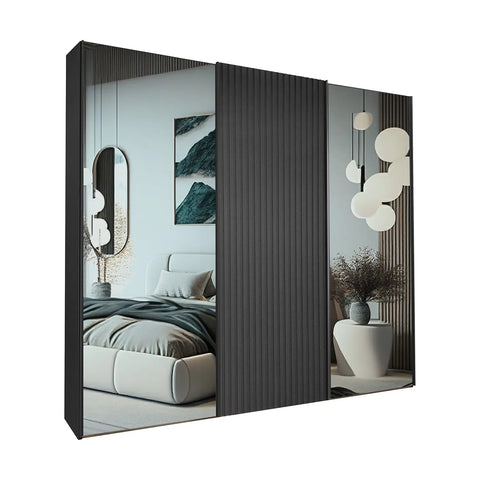 Tulsa Graphite Large 3 Door Wardrobe With Mirror and Decking Door