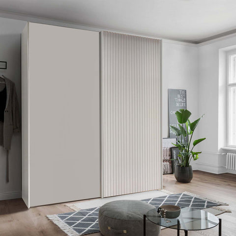 Tulsa Champagne 2 Door Sliding Wardrobe showcasing its elegant design and spacious storage. Enhance your bedroom with this stylish and functional wardrobe - 001