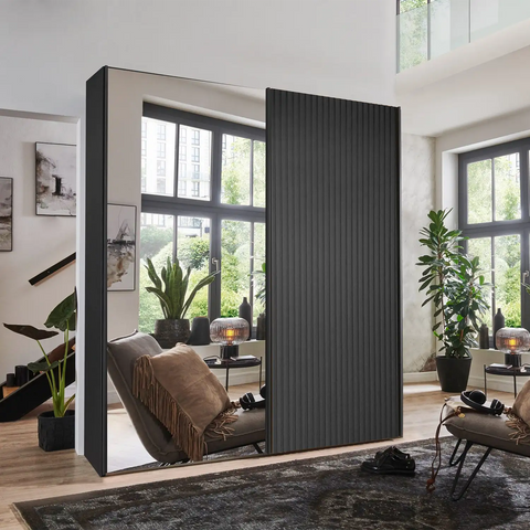 Tulsa Graphite Double Freestanding Mirrored Wardrobe By Wiemann- 004