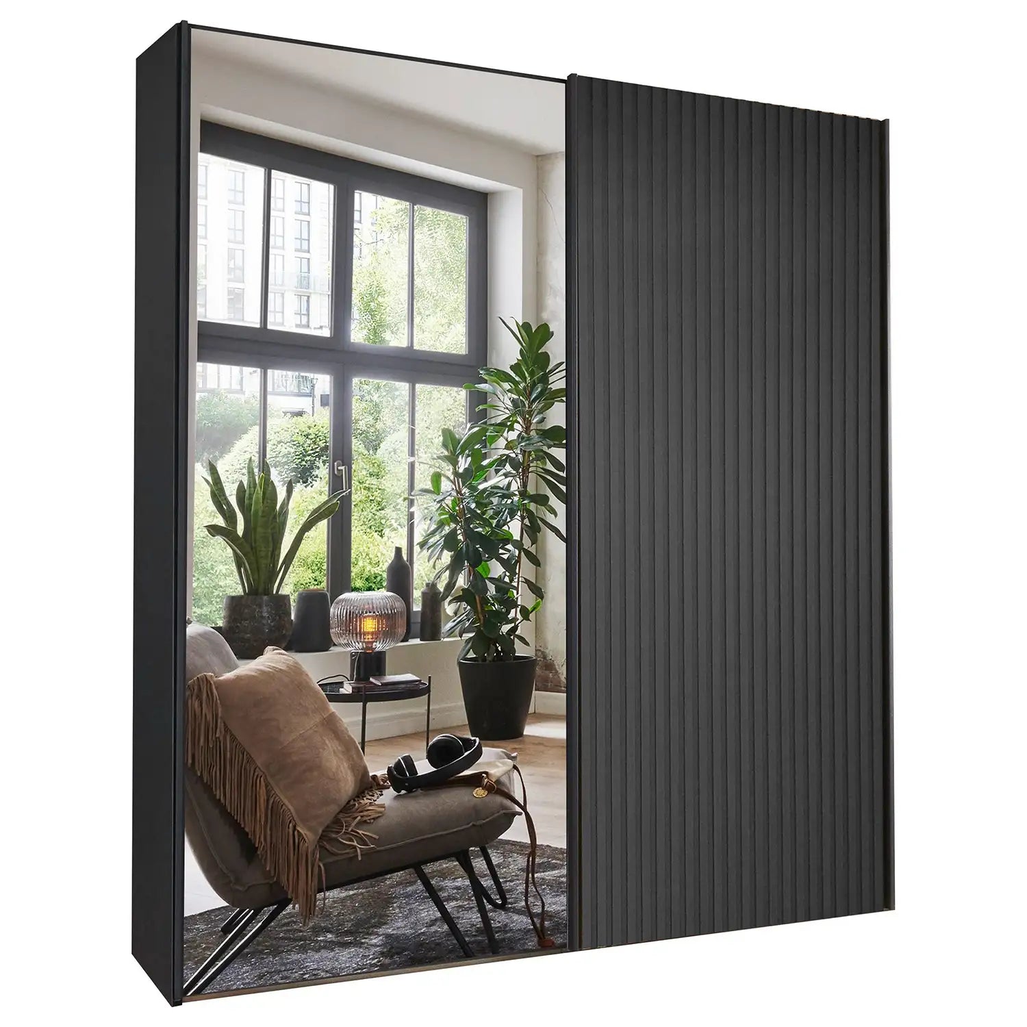 Tulsa Graphite Double Freestanding Mirrored Wardrobe