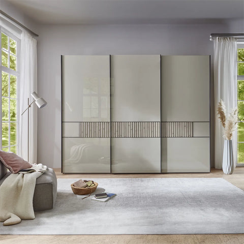 Wiemann Vilmar Pebble Grey Glass Sliding Door Wardrobe Width choices 225cm, 250cm, 280cm, 300cm, 330cm or 400cm