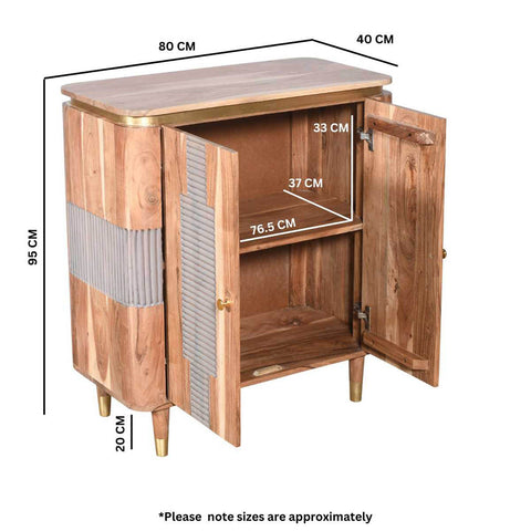 Wilton Acacia Wood 2 Door Sideboard - Dimensions 