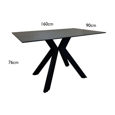 X Black Ceramic Dining Table, available in 120cm and 160cm - 160cm Table Dimensions 