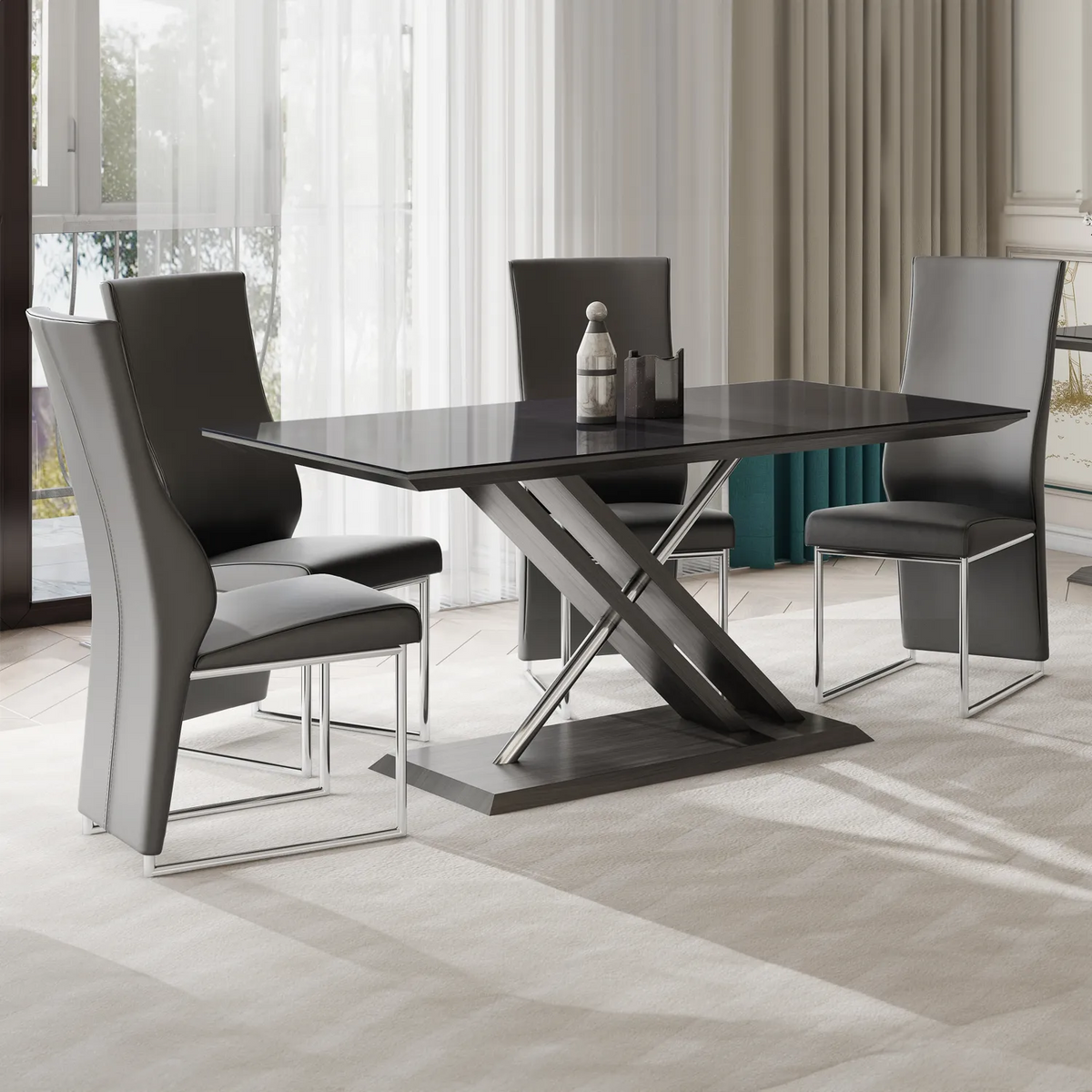 Xavia 160cm Grey Walnut Dining Table Set