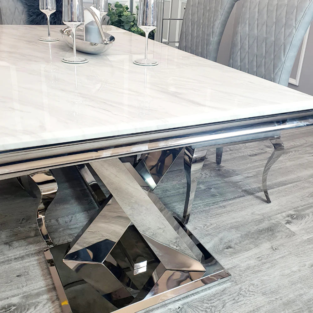 Brescia 1.8M White Marble and Chrome Dining Table