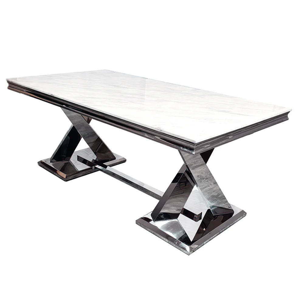 Brescia 1.8M White Marble and Chrome Dining Table