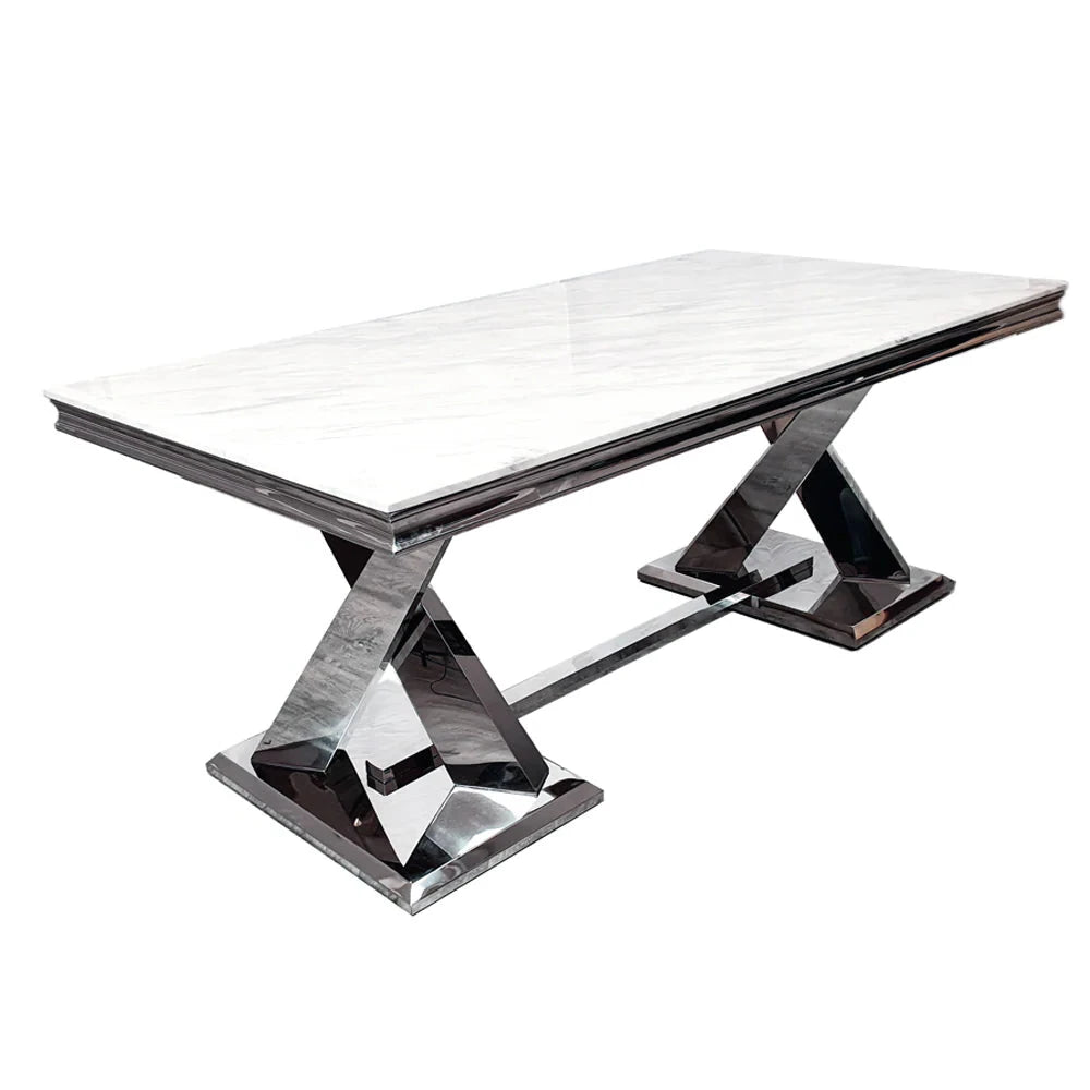 Brescia 1.8M White Marble and Chrome Dining Table - Main Image 