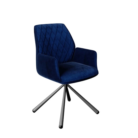 Blue Fabric Swivel Dining Chairs