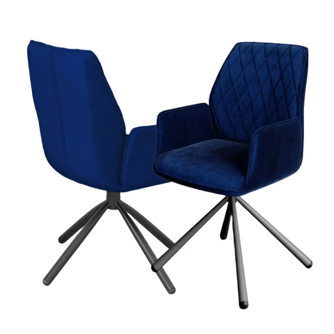 Set of 4 Twist Blue Swivel Dining Chairs, also available in Mink, Grey and Pink - Front and Back Image