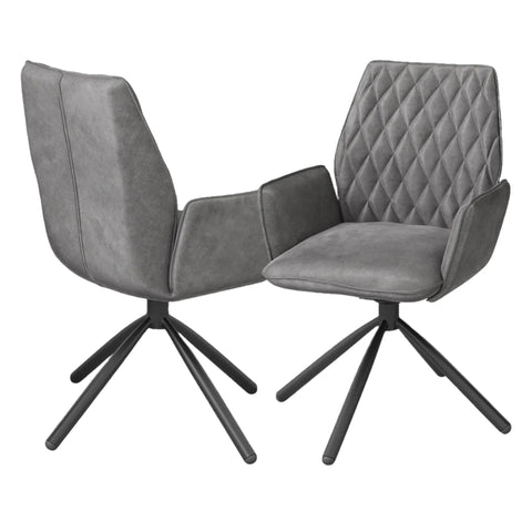 Grey Plush Fabric Swivel Dining Chairs