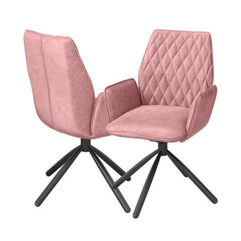 Set of 4 Twist Blue Swivel Dining Chairs, also available in Mink, Grey and Pink - Front and Back of Pink Chair Image